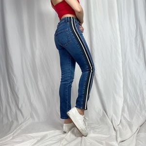 Alexander McQueen Stripe Stripe Seam Mid-Rise Denim Blue Cropped Jeans Size 26